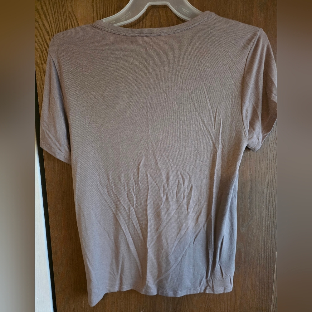 Lace-Up V-Neck Short Sleeve Top - Taupe - Picture 3 of 3